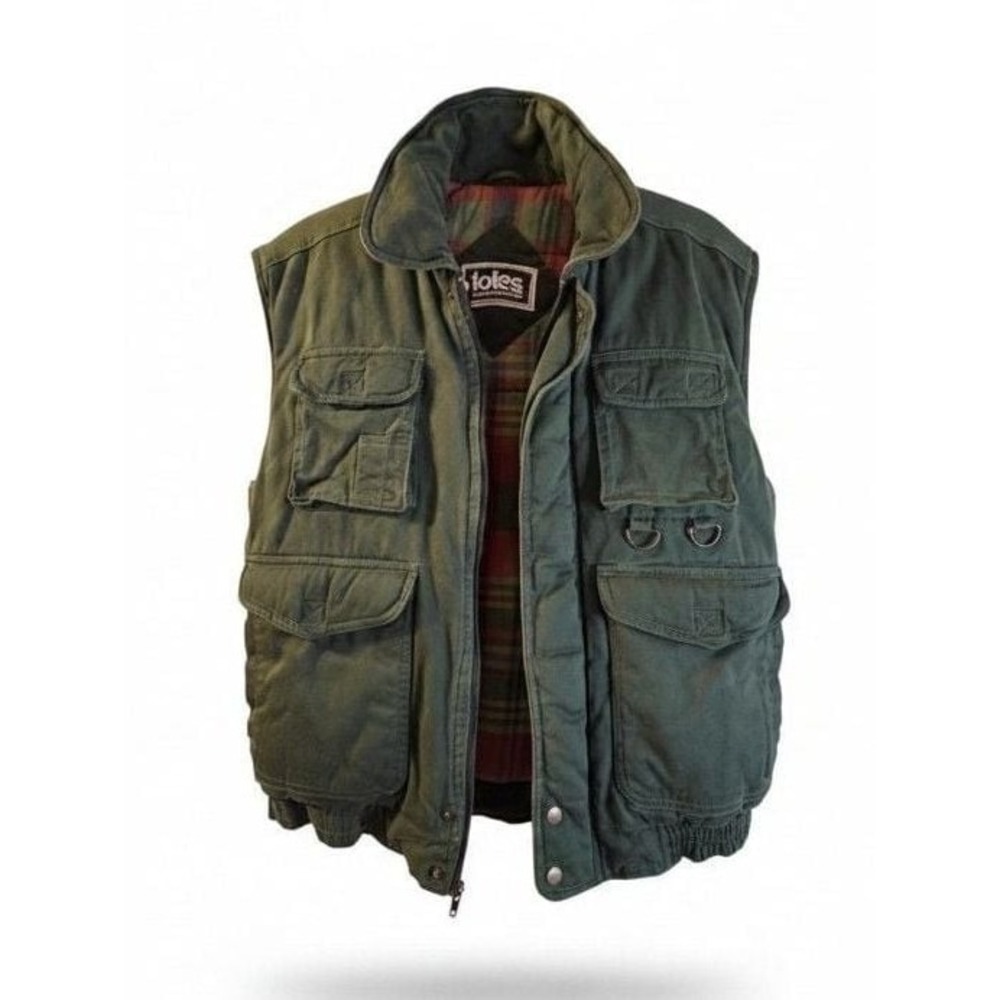 Totes Weather Protectors Vintage Utility Vest Flannel Lined Green